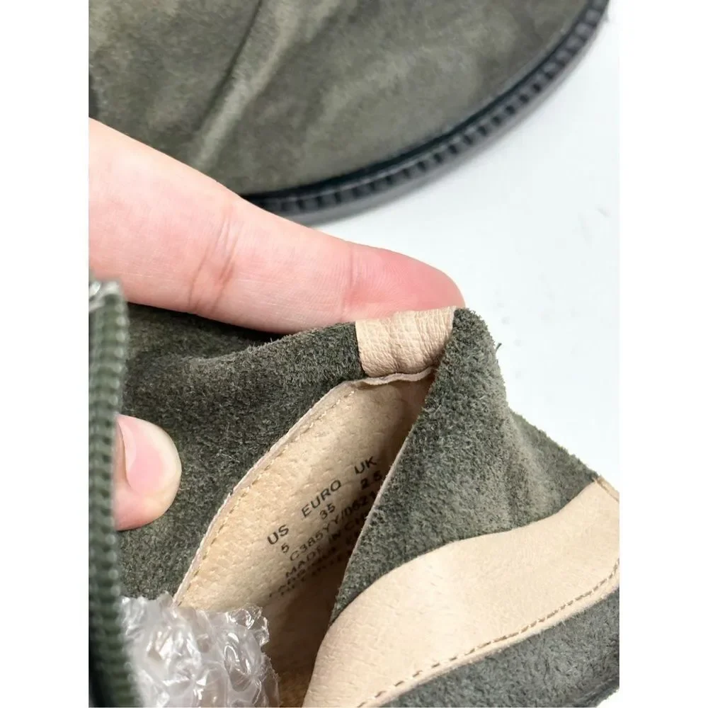 Kelsi Dagger Boots Women Size 5 Olive Suede Latch Ruched Ankle‎ Booties NEW